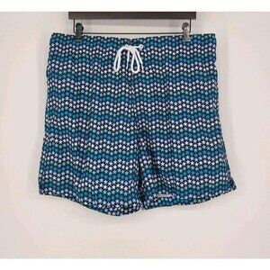 George Mens Swimsuit Americana Blue Star Print Shorts Pockets Drawstring Waist L